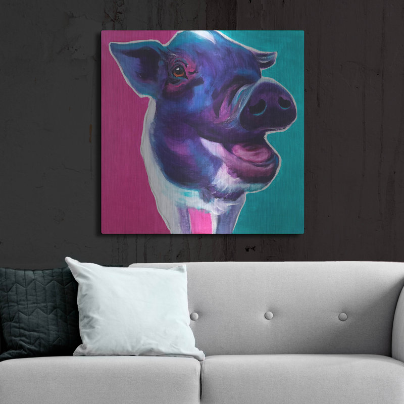 «Pig Sophie» par Dawg Painter sur métal, H 36 po x l 36 po