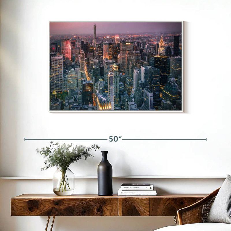 Lumières du paysage urbain de New York, 37 po x 25 po, Cadre flottant blanc