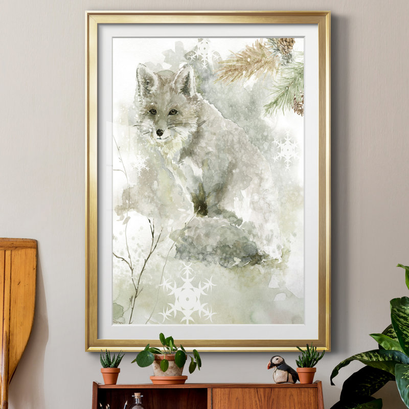 Winter Lodge Fox - Reproduction d'art graphique sur papier encadré, H 30,5 po x l 42,5 po x P 1,5 po, Papier doré