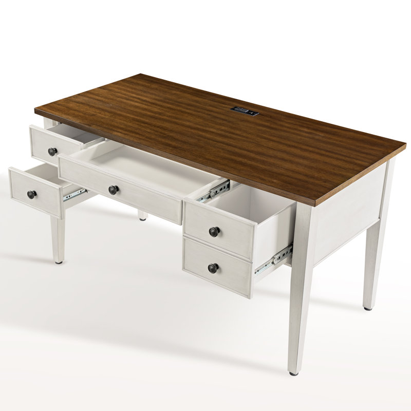 Modern Farmhouse Writing Desk With Storage & Built-In Power