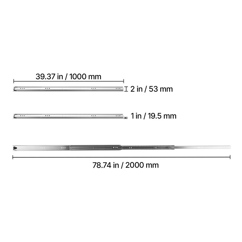 Glissières de tiroir robustes, rails de montage latéral de 40 pouces (101,6 cm), charge maximale de 265 lb (120 kg), rails à billes à extension complète en 3 parties, 1 paire, pour cuisine, établi, VR, en acier au carbone, avec vis et écrous, conçus pour les armoires