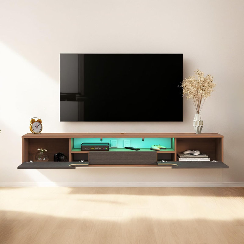 Meuble télé flottant avec lumières DEL, meuble télé mural, H 10 po x L 63 po x l 9,7 po
