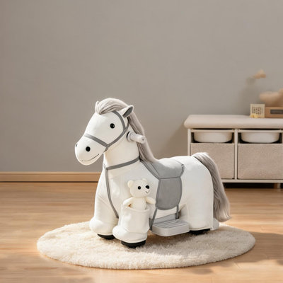 Toddlers Toys Baby Products Ride-On, combining 29.1 x 13.4 x 20.1 in, White and Grey Polyester and Pp, and Grey-Toned 6V Battery-Powered Ride-On Pony