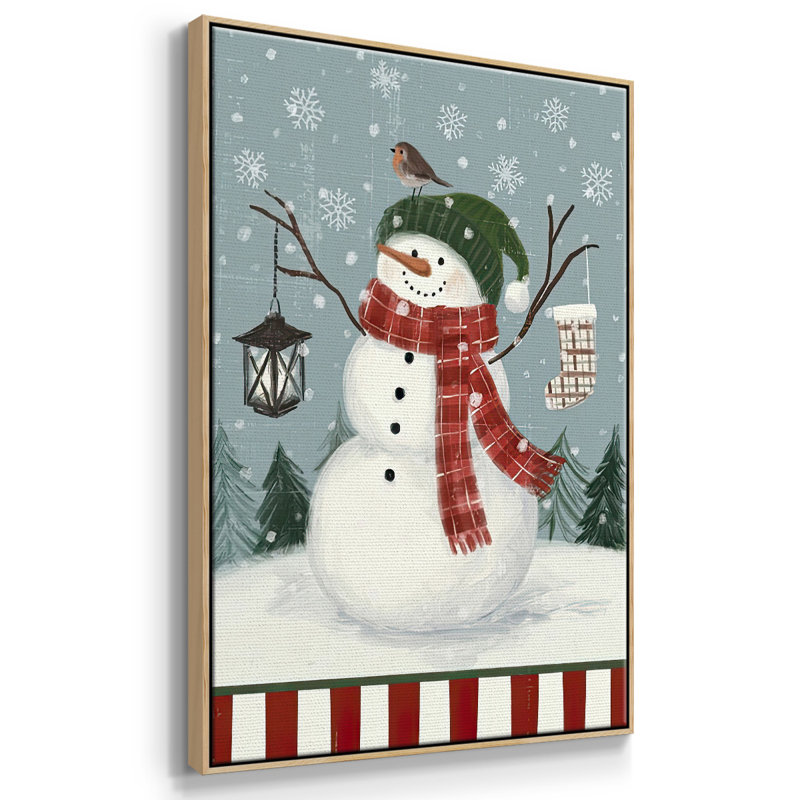 Jolly Snowman Collection B, reproduction d'art sur toile, H 37 po x l 25 po x P 1,5 po, Encadré naturel