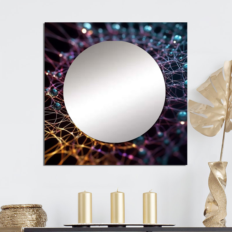 Liquid Crystal Fusion Matrix - Fractals Square Mirror Wall Decor For Bedroom, 36" x 36"