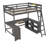 Full Size Loft Bed with U-shaped Desk, Drawers and Storage Shelves,-114670670-112681439