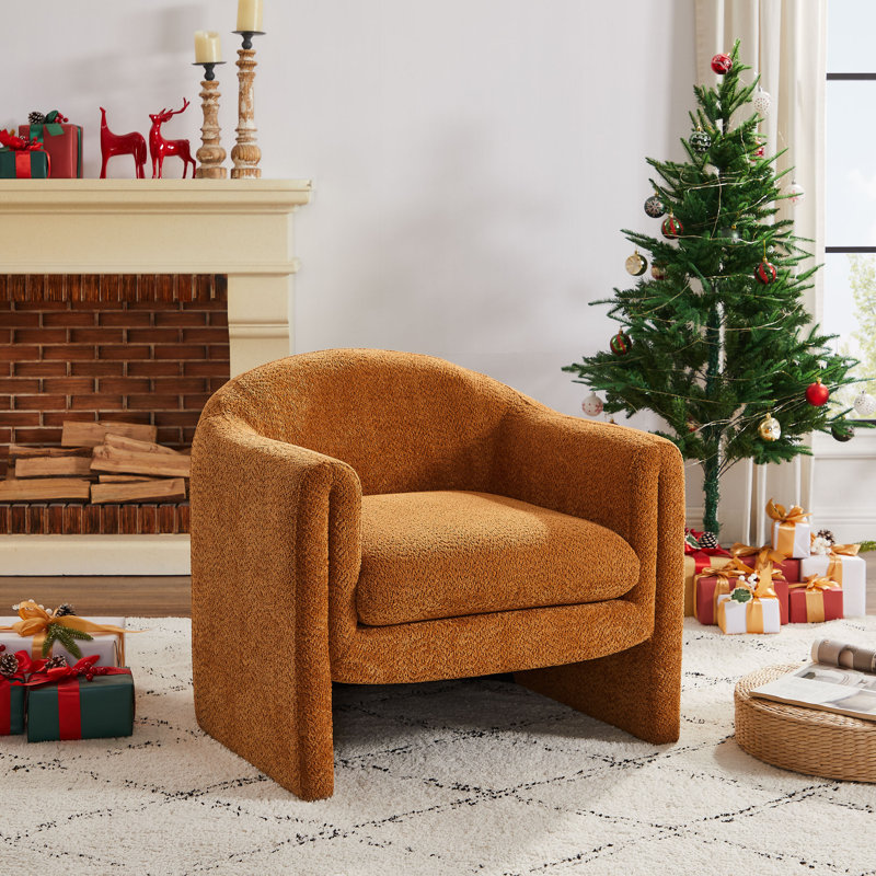 Sephine 31.2" Upholstered Nordic-style Accent Chair, Curry Boucle