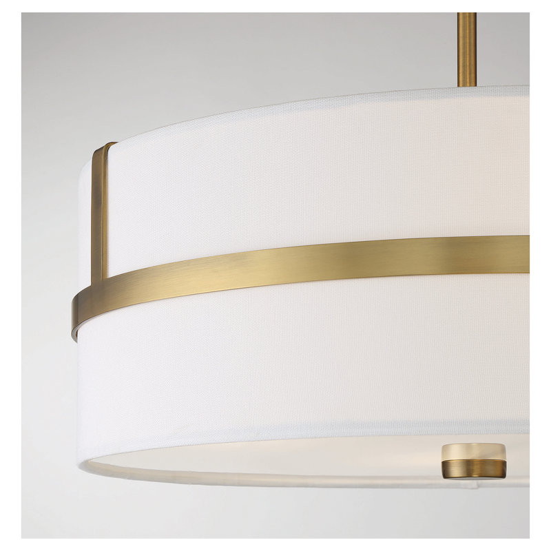 Luminaire suspendu tambour simple à 4 lumières en laiton naturel Gilbreath, Laiton naturel