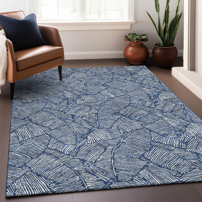 Premium Machine Washable Prisco Navy Rug, Rectangle 2'6" x 3'10"