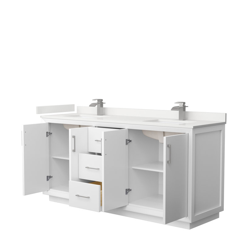 Strada 72'' W Double Vanity, Giotto Quartz, White, Brushed Nickel