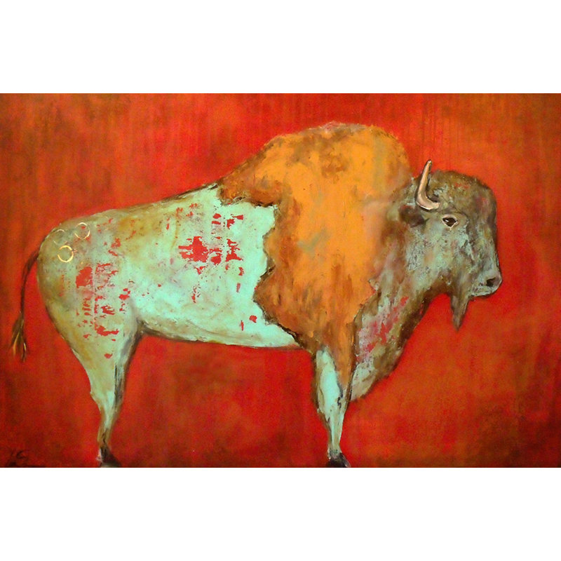 « red buffalo » par laura clara, reproduction d’art sur toile tendue, H 16 po x l 24 po x P 1,5 po