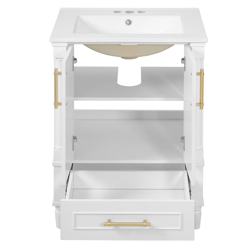 Meuble-lavabo moderne avec tiroir et dossier ouvert, Blanc