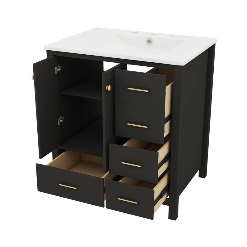 Ensemble de meuble-lavabo 30 po avec lavabo en céramique, ensemble de meuble-lavabo autoportant avec 4 tiroirs et portes à fermeture douce