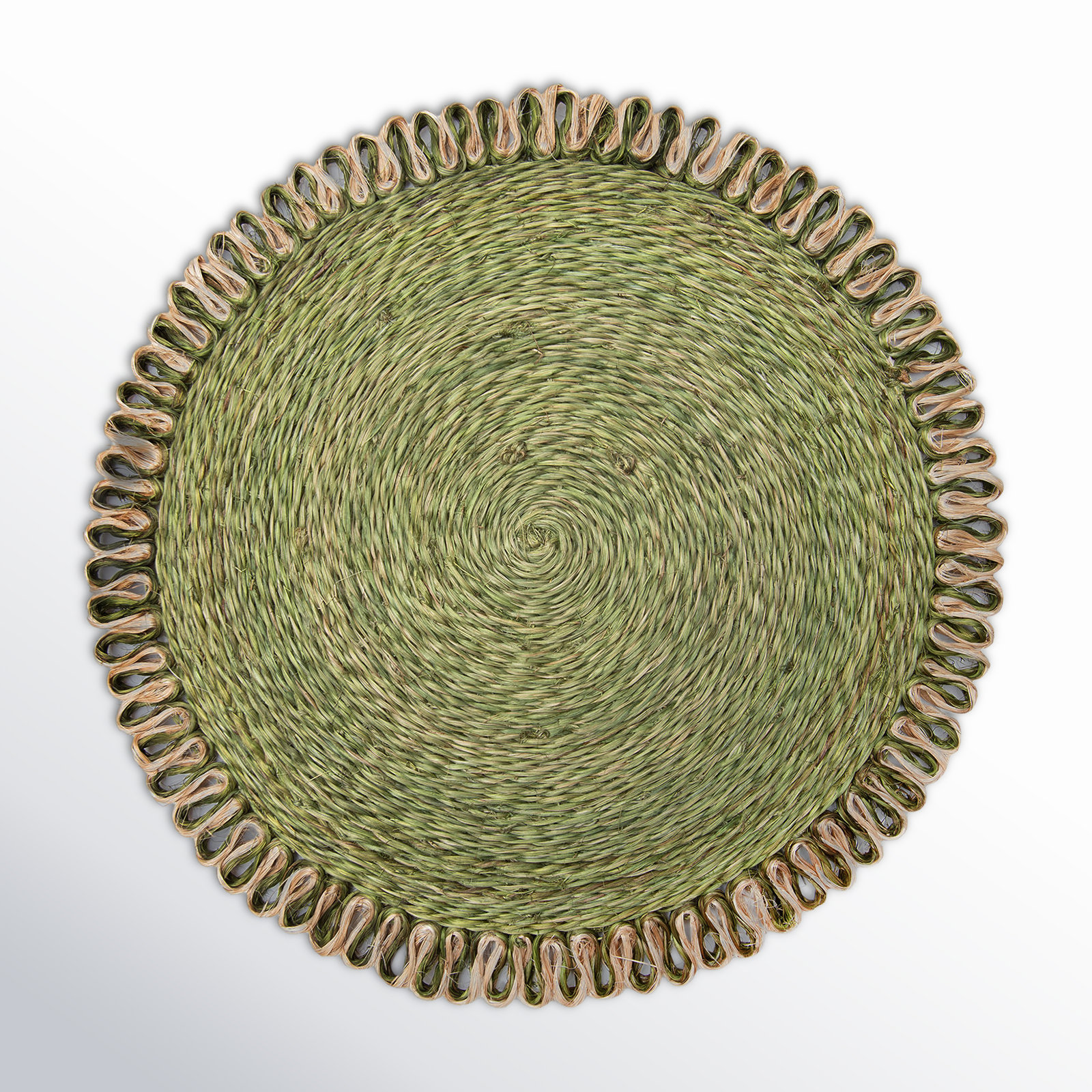 Amaretto Abaca Round Placemat, Olive Green/Natural