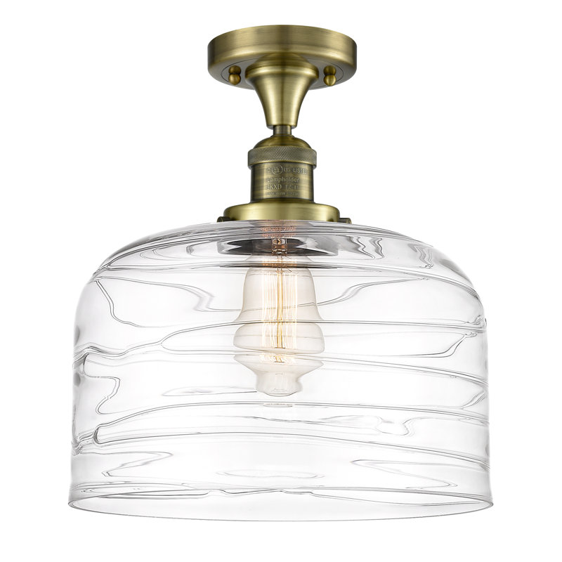 Plafonnier semi-encastré 1 lumière Bell, Ampoule non incluse, Laiton antique, Tourbillon déco transparent
