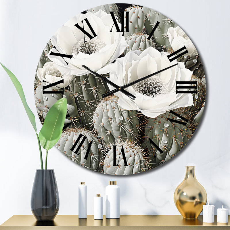 Cactus gris élégant en monochrome III - Horloge murale florale, Petit