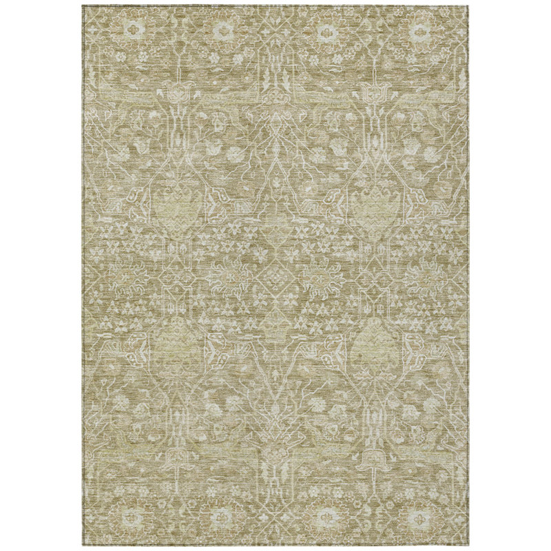 3' X 5' Taupe And Beige Floral Washable Indoor Outdoor Area Rug