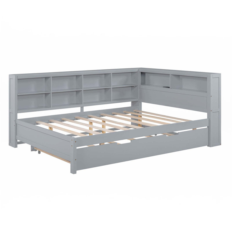 Daybed With Trundle And USB Charging Ports, Gray, Full/Double