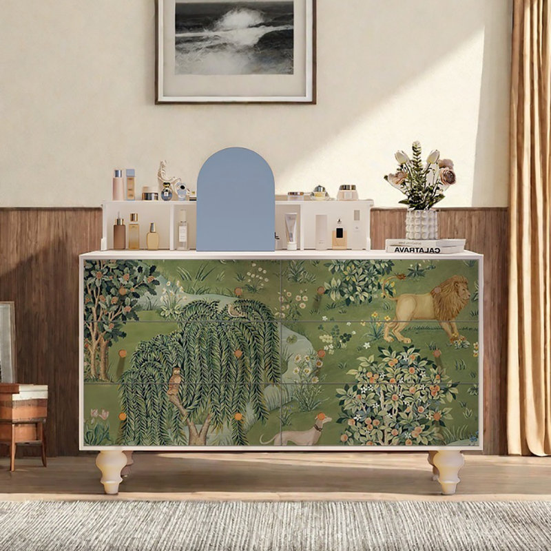 Six-drawer Sideboard Cabinet Storage Cabinet, Green/White