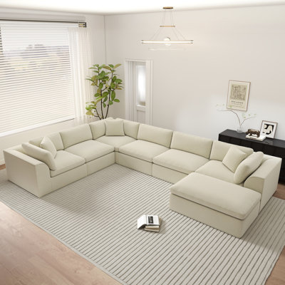 Canapé modulaire en forme de L à 7 places avec repose-pieds en chenille Boneless