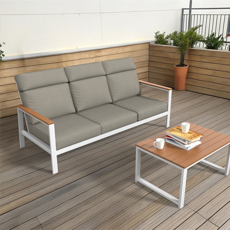 Canapé d'extérieur en métal avec coussin Sunbrella Townsend, Gris