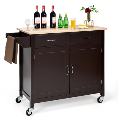 Cordilia Rolling Kitchen Island Cart On Wheels, Kitchen Utility Trolley & Bar Serving Cart W/rubber Wood Top, Handle Rack & Storage Cabinet And Drawer -  Red Barrel StudioÂ®, 0805C0779D4D48F19F0FACE6CCD2152F