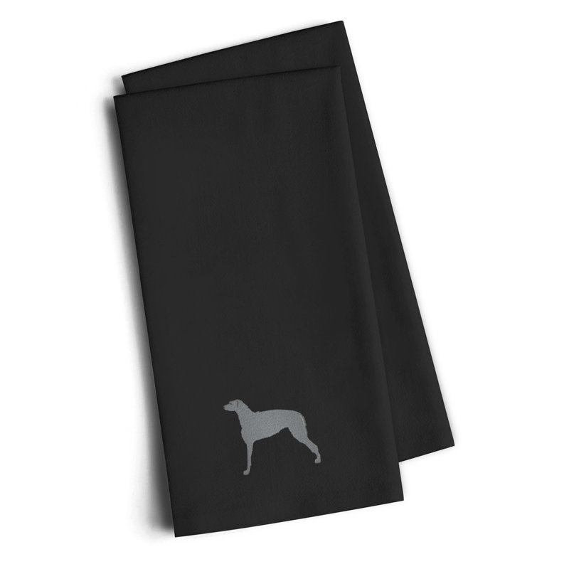 Cotton Embroidered Tea Towel Kitchen Towel, Black, 25" H x 16" W x 0.1" D