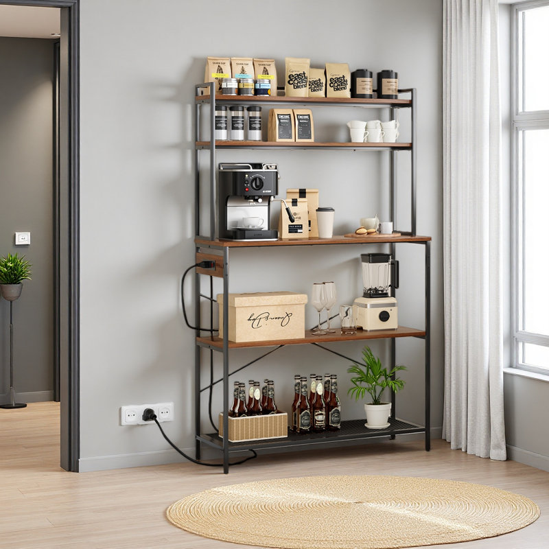 Grand support de boulanger à 5 niveaux avec prises électriques, support à micro-ondes de 39 pouces et bar à café, tablette de rangement pour la maison
