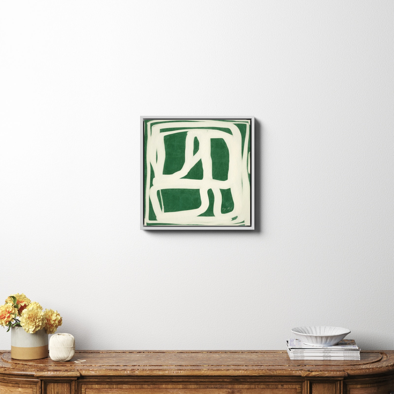 Green White Movement by Ivy&I, No, White Framed Canvas, 20" H x 20" W x 2" D