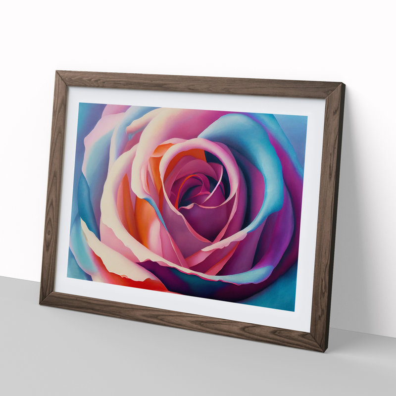 Colourful Rose Flower Vol.3 - Single Picture Frame Print, 46cm H x 64cm W x 2cm D, Walnut Framed