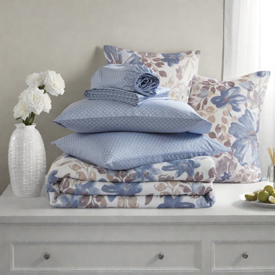 Ensembles de literie confortables, motif floral bleu en polyester pour la maison
