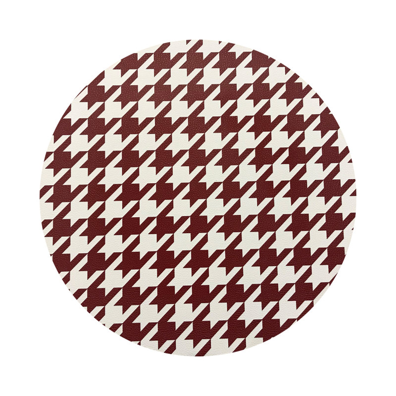 Houndstooth Black White Vegan Leather Round Coasters, Red White