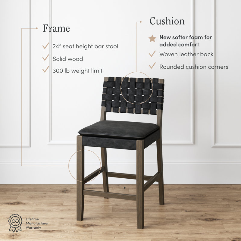 Black Faux Leather Woven Back Counter Height Stool