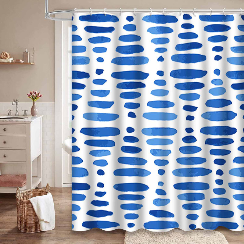 Rideau de douche bleu géométrique sans couture avec 12 crochets, L 72 po x l 72 po