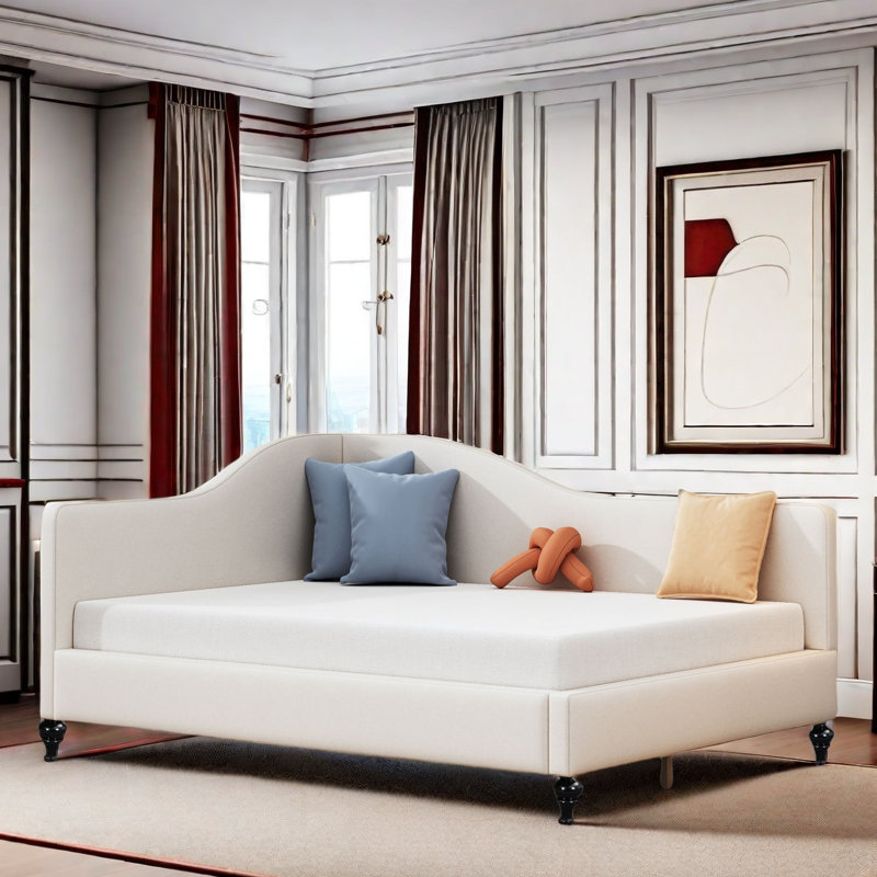 Aileigh L-Shaped Daybed with Solid Wood Legs, Beige, Full