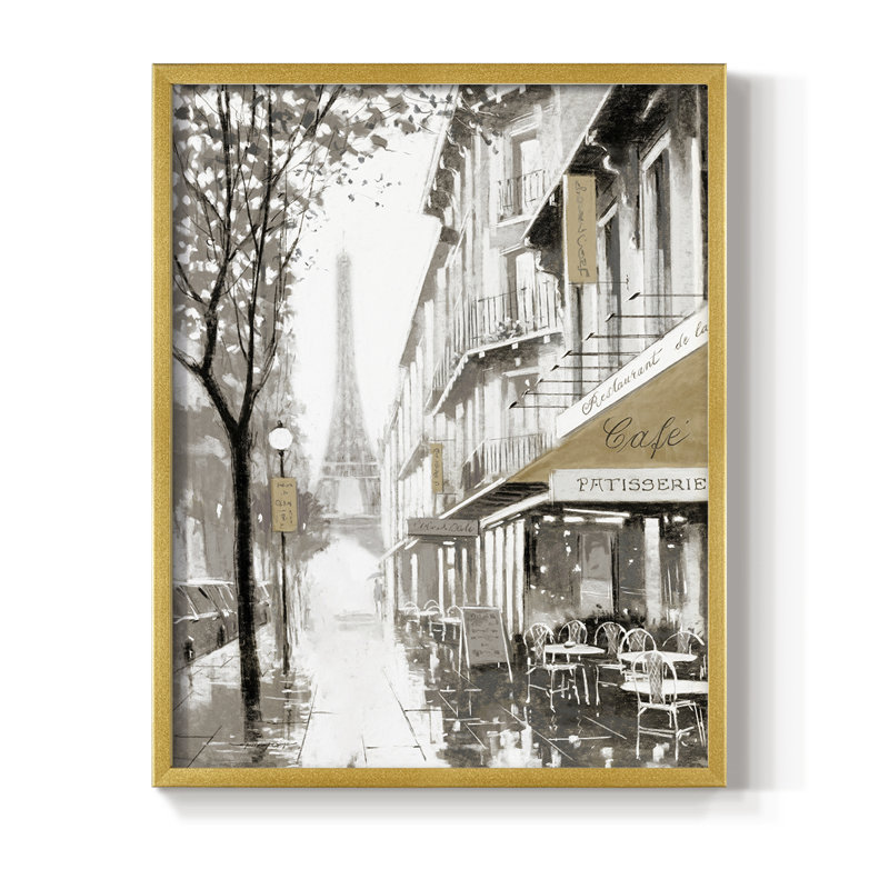 Stroll Through Paris I Framed Print - Solid Wood, 15" H x 12" W, Gold