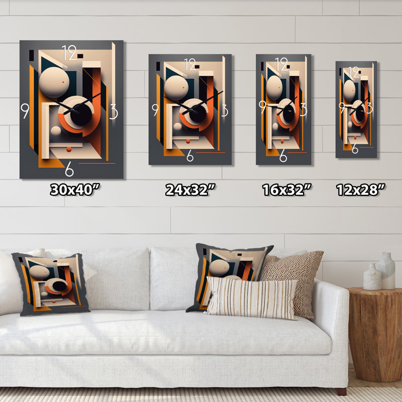 Minimal rétro géométrie sur gris foncé - très grandes horloges murales géométriques modernes, H 40 po x l 30 po x P 1 po