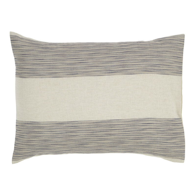 Hampton Cotton Pillow Sham with Striped Breathable Design, King, Navy / Natural Stripes