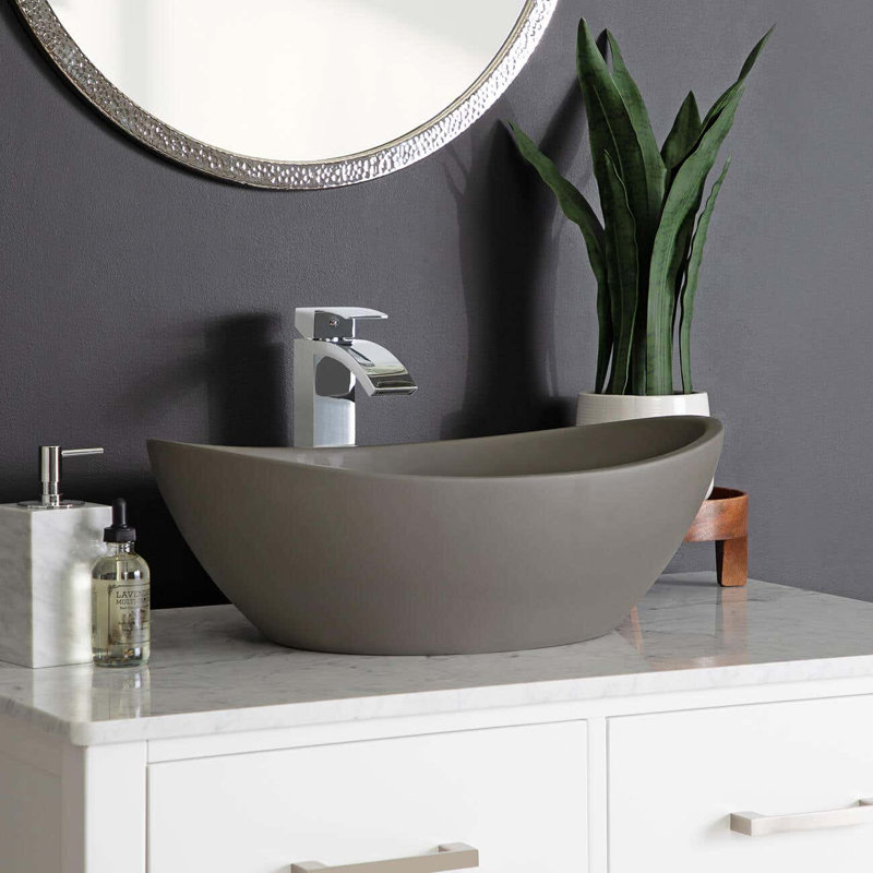 Chevington 13.75'' Concrete Oval Bathroom Sink, Black 