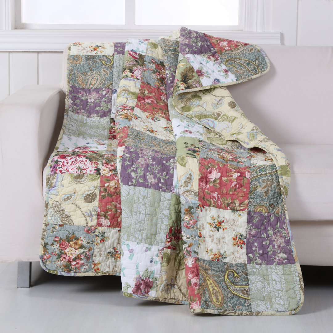 Blooming Prairie 100% Cotton Patchwork Reversible Throw Greenland Home Fashions