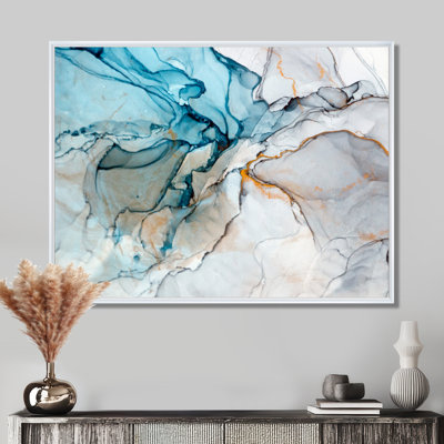 Luxry Blue and Grey Marble Art Ripples - impression sur toile