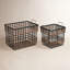 Panier de rangement carré en bois de bambou noir avec accents bruns, ensemble de 2