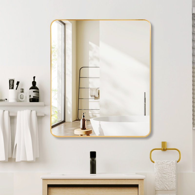 Miroir décoratif contemporain pour salle de bain, Doré