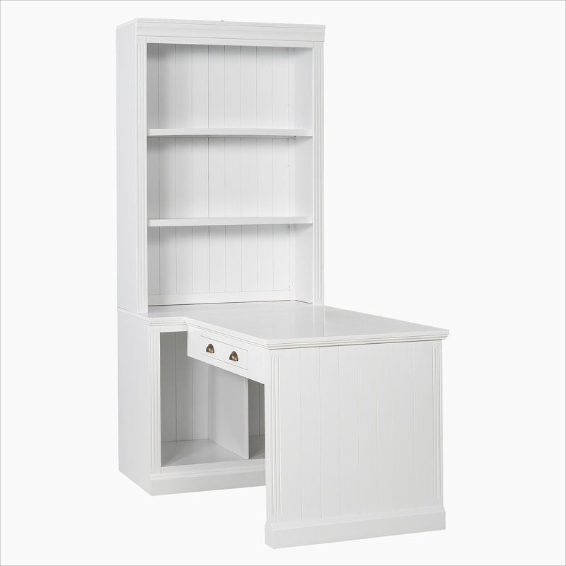 83.4"Tall Bookshelf with Writing Desk, Modern Bookcase with Study Desk, Workstation with Storage Shelf,Storage Bookcase with Open Shelves and LED Lighting for Living Room,Home Office,White