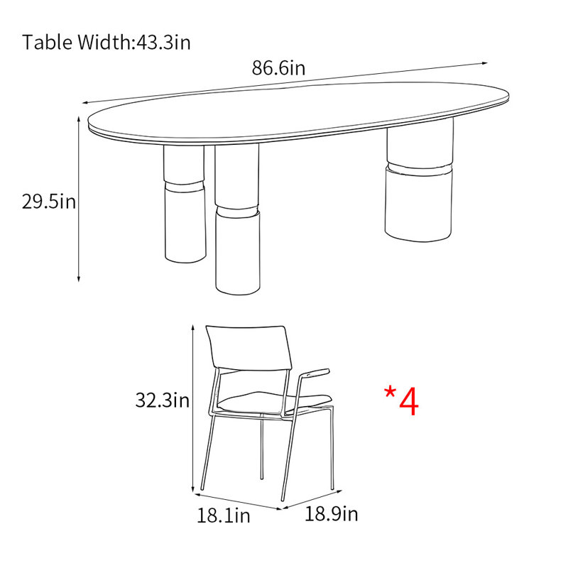 Light luxury modern high-end dining table sets, 29.5"H x 86.6"L x 43.3"W