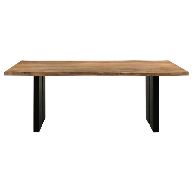 Table de salle à manger rectangulaire de style naturel avec des pieds en fer noir audacieux à double piédestal, 30 pouces de haut, 40 de large, 80 de long, pour la pièce