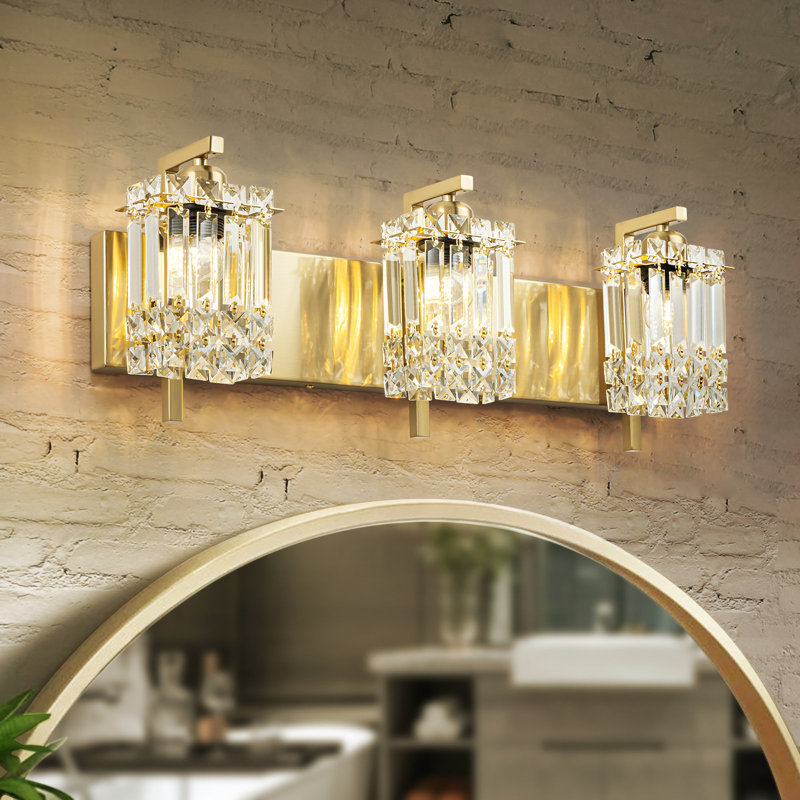 3-Light Dimmable LED Vanity Light With Crystal Accents, Brass