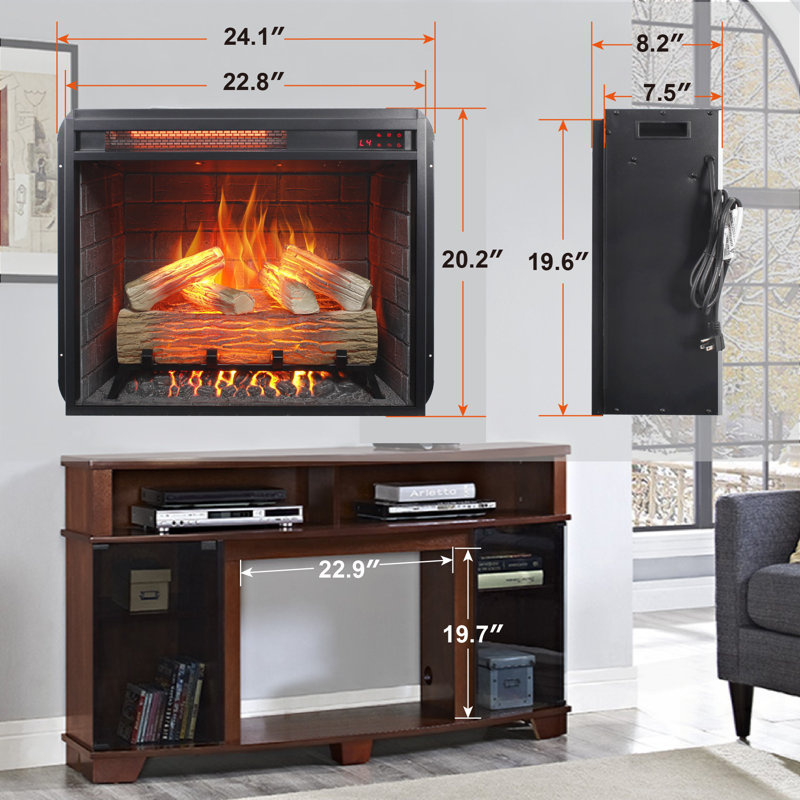 Insert de foyer électrique à chauffage infrarouge avec ensemble de flammes et bûches réaliste, télécommande et protection contre la surchauffe