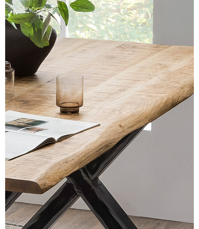 Seabrook Mango Rectangular Wood Top Dining Table with Steel Base
