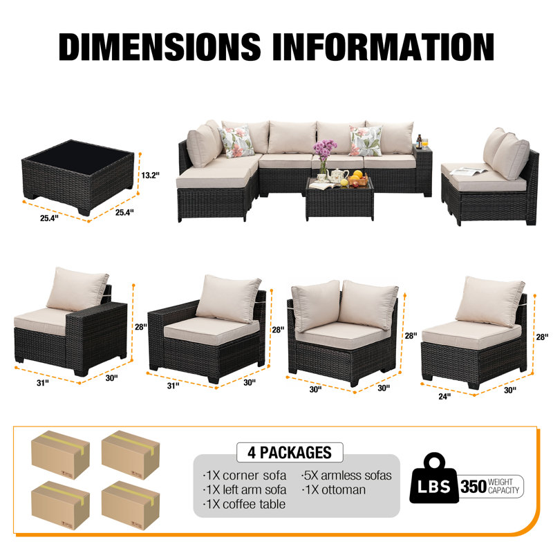 Ensemble de conversation 9 pièces 9 pièces, Beige
